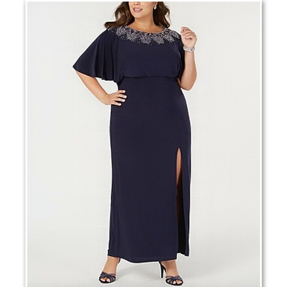 NWT! Betsy & Adam Beaded Blouson Dress Gown 14W